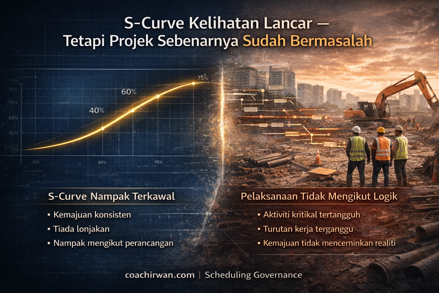 s curve projek pembinaan nampak lancar tetapi tidak mencerminkan kemajuan sebenar